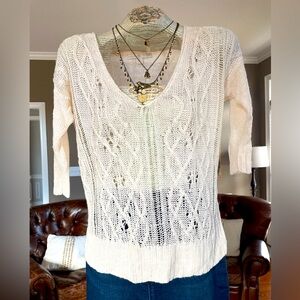 Boston Proper Cable-knit V-Neck Three Quarter Sleeve Sweater